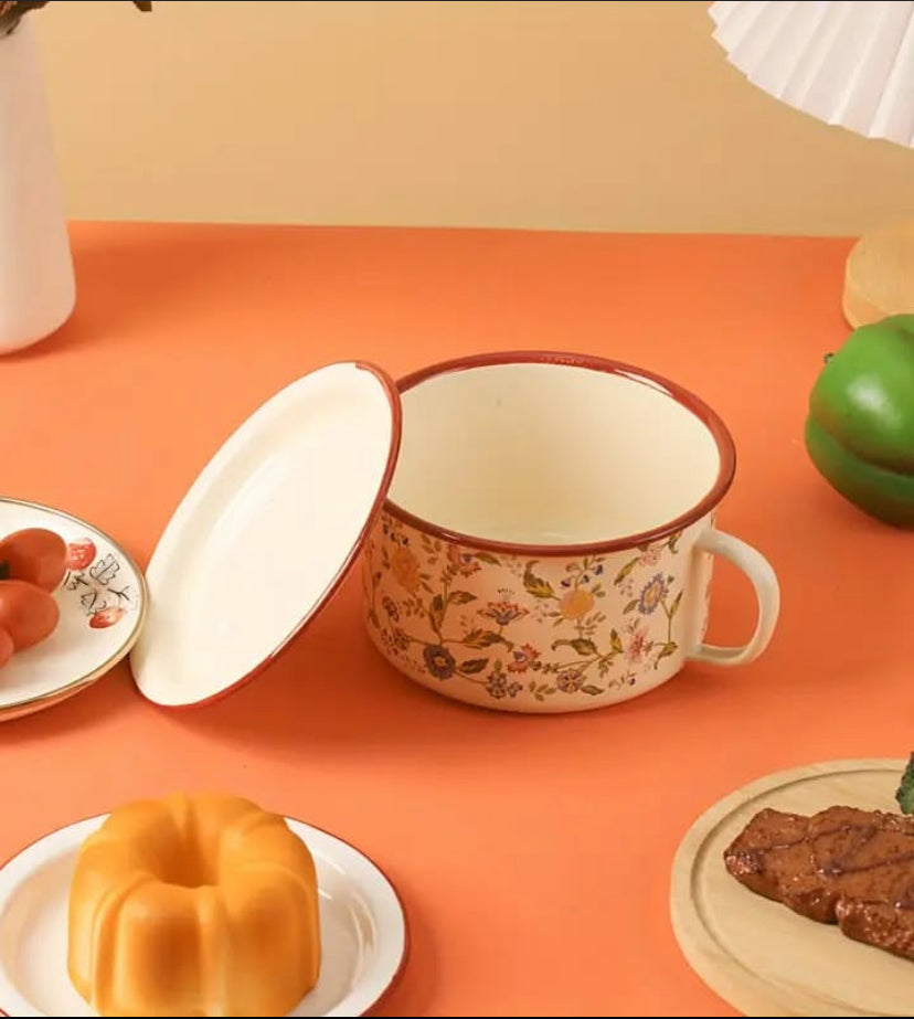 Multifunctional Seasoning Storage Bowl, Enamel Soup Cooking Pot, Flower Design Ceramic Noodle Pot With Lid Multifunctional Seasoning Storage Bowl, Enamel Soup Cooking Pot, Flower Design Ceramic Noodle Pot With Lid